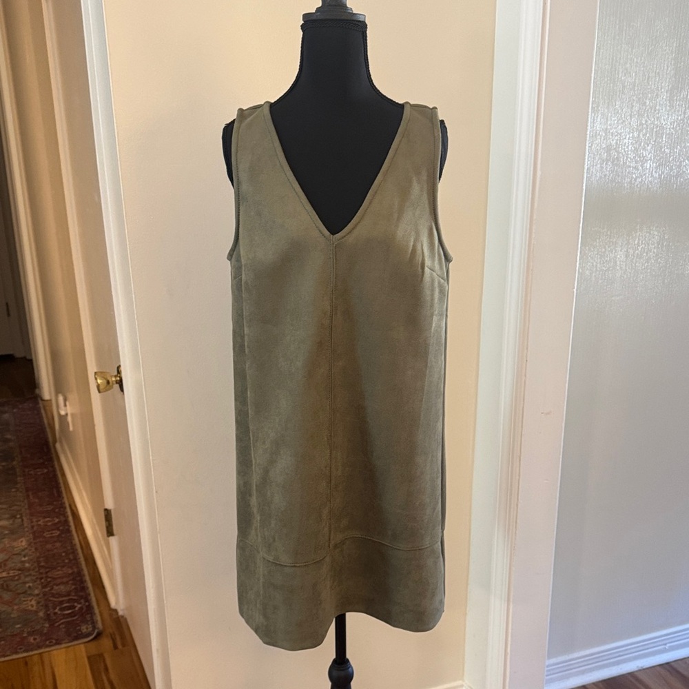 LOFT Sleeveless Olive Green Dress Faux Suede